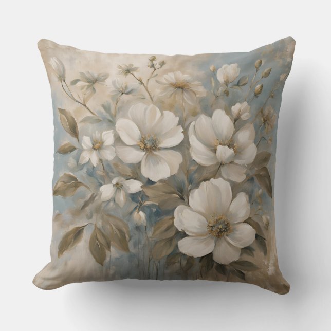 Dusty Blue Sage Tan Farmhouse Blommigt Kudde (Framsida)