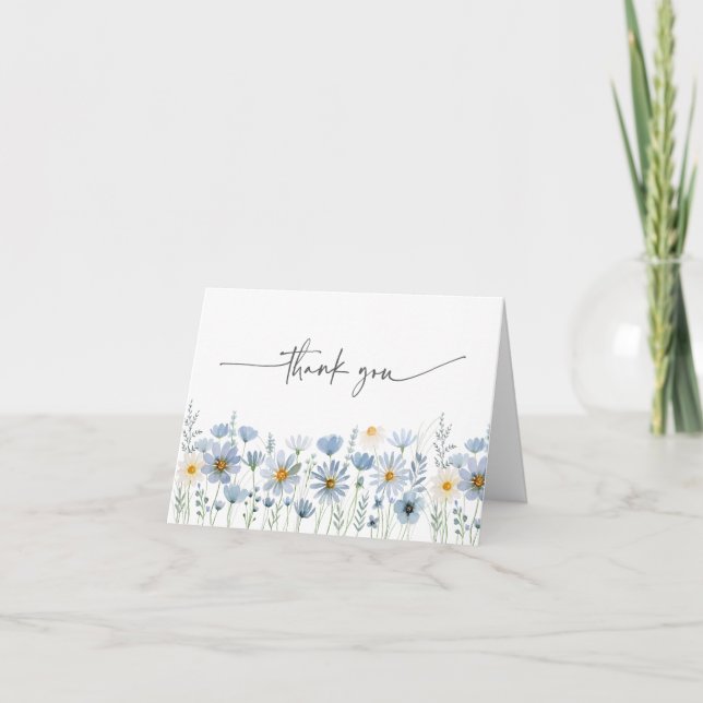 Dusty Blue Sage Wildflower Floral Wedding Tack Kort (Framsida)