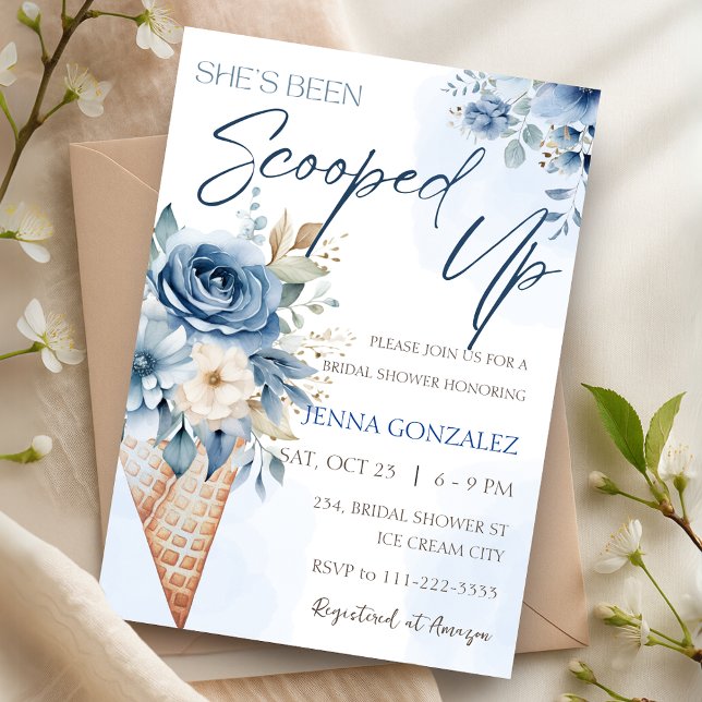Dusty Blue ScoopUp Ice Cream Möhippa Inbjudningar (Dusty Blue Scooped Up Ice Cream Bridal Shower Invitation)