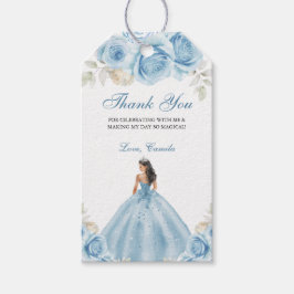 Dusty Blue Script Floral Princess Quinceañera Presentetikett