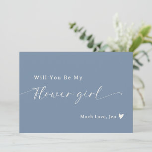 Dusty Blue Script Flower Girl Frieri kort
