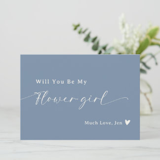 Dusty Blue Script Flower Girl Frieri kort
