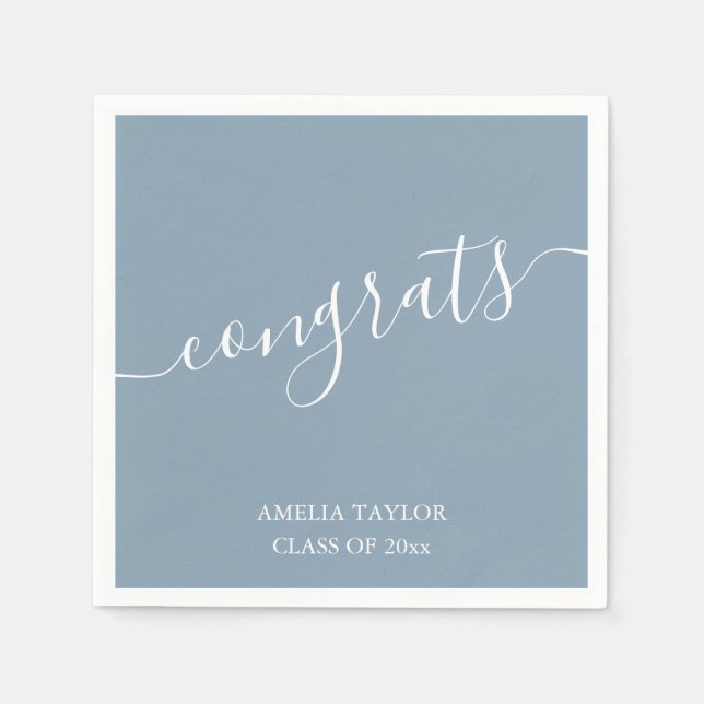 Dusty Blue Script Grattis Elegant Examen Namn Pappersservett (Framsidan)