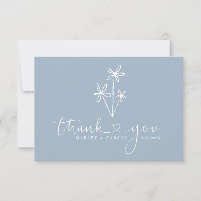 Dusty Blue Script Heart Boho Wedding Tack Kort (Framsida)