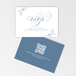 Dusty Blue Script QR Bröllop Svarskort OSA Kort
