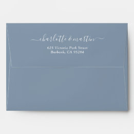 Dusty Blue Script Returadress Bröllop A7