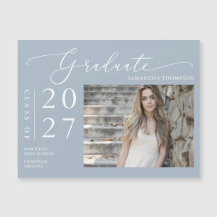 Dusty Blue Script School Student Photo Magnet