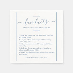 Dusty blue script typography Roligt Facts bröllop Pappersservett