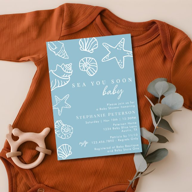 Dusty Blue Sea You Soon Coastal Beach Baby Shower Inbjudningar (Skapare uppladdad)