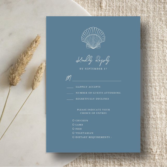 Dusty Blue Seashell Beach Destination Wedding OSA Kort (Skapare uppladdad)