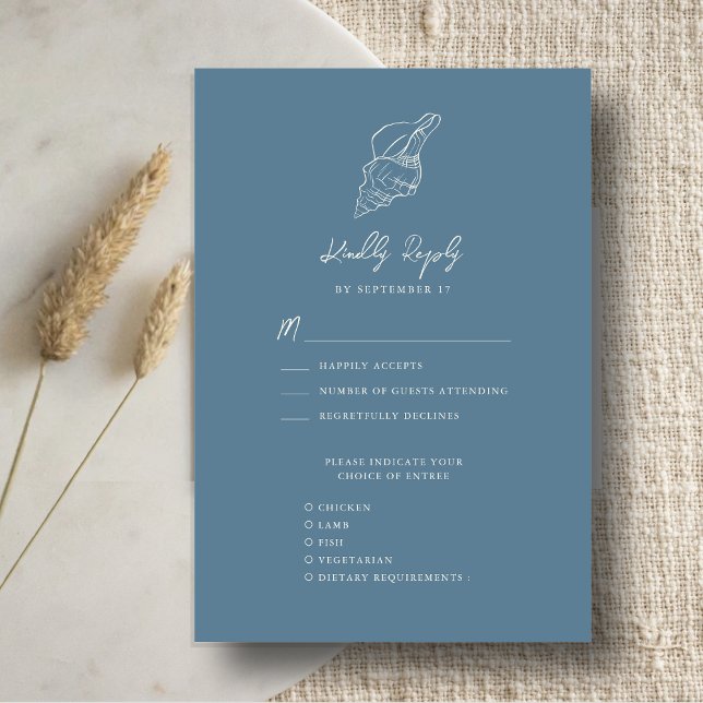 Dusty Blue Seashell Beach Destination Wedding OSA Kort (Skapare uppladdad)