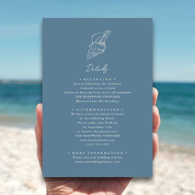 Dusty Blue Seashell Beach Destination Wedding Tilläggskort (Skapare uppladdad)