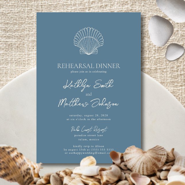 Dusty Blue Seashell Beach Ocean Rehearsal Dinner Inbjudningar (Skapare uppladdad)