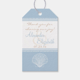 Dusty Blue Seashell Bröllop Guest Favor Tack- Presentetikett