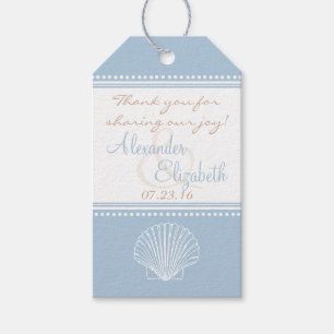 Dusty Blue Seashell Bröllop Guest Favor Tack- Presentetikett