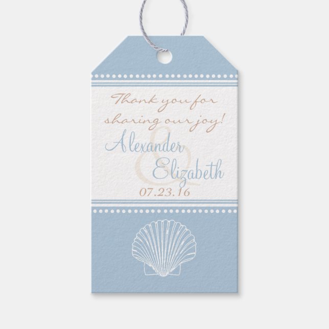 Dusty Blue Seashell Bröllop Guest Favor Tack- Presentetikett (Framsidan)