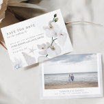 Dusty Blue Seashell White Orchid Beach med Photo Spara Datumet<br><div class="desc">Dusty Blue Seashell White Orchid Beach med fotobesparande datum Den här vattenfärgen har vita orkidéer och pampas vita, dammiga, blå koraller skapande perfektens bröllop. Det är perfekt för strand, sommar, , tropiskt, dammblått, destination, oceaniskt temat bröllop. Du kan redigera/anpassa hela mallen. Kontakta mig om du behöver hjälp eller matchande produkter....</div>