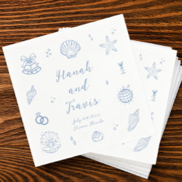 Dusty Blue Seashells Beach Coastal Bröllop Pappersservett