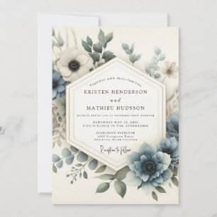 Dusty Blue Serene Bloom Bröllop Inbjudningar