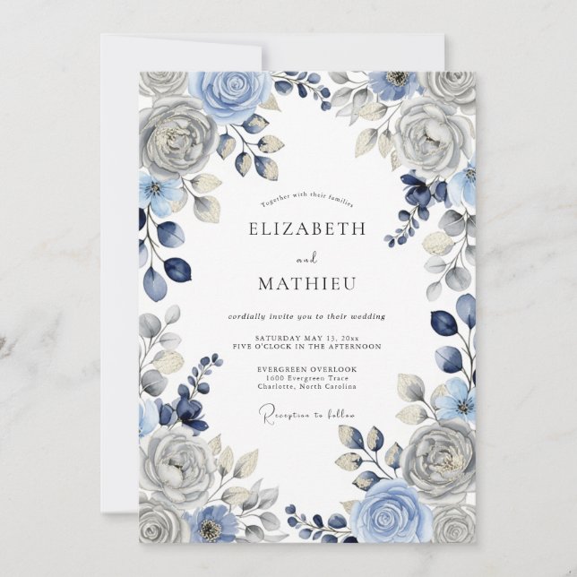 Dusty Blue Serene Winter Wedding Inbjudningar (Framsida)