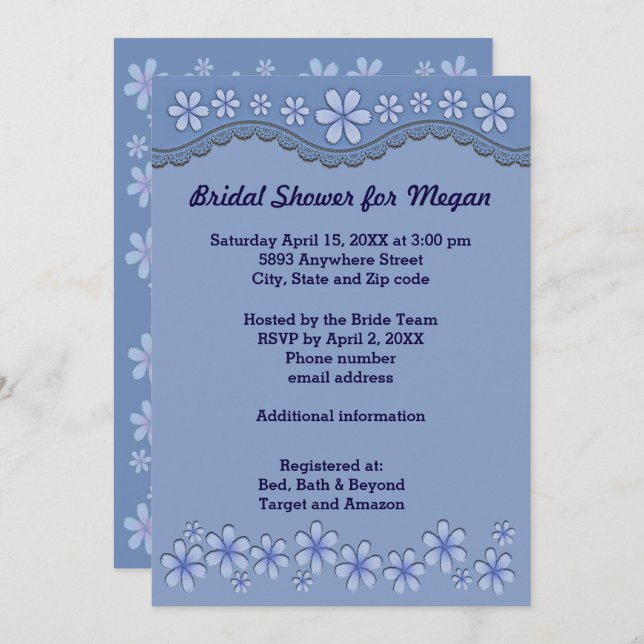 Dusty Blue Sex Petal Flower Möhippa Inbjudan (Fram/baksida)