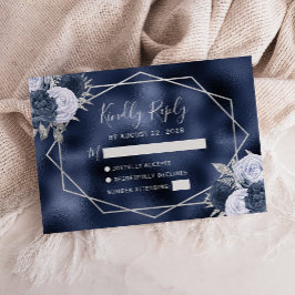 Dusty Blue Silver Blommigt Geometric Navy Foil OSA Kort