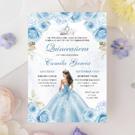 Dusty Blue & Silver Blommigt Princess Quinceañera Inbjudningar