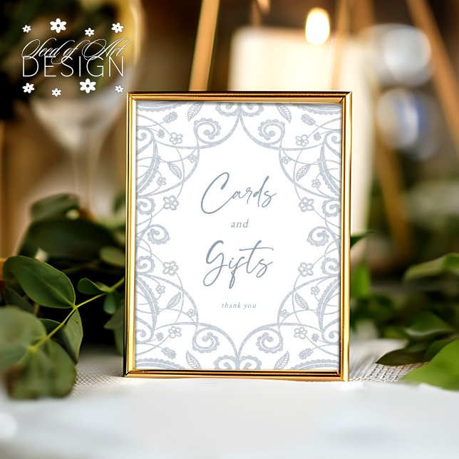 Dusty Blue Silver Blommigt Snöre Bröllop Card & Gi Poster (Skapare uppladdad)