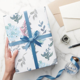 Dusty Blue & Silver Blommigtar | Vattenfärg Presentpapper