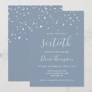 Dusty Blue Silver Confetti 60:e Födelsedagsfesten Inbjudningar