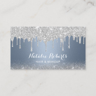 Dusty Blue Silver Drips Makeup Artist Hair Salon Visitkort