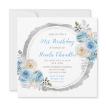 Dusty Blue Silver Elegant Flowers Födelsedagsfest