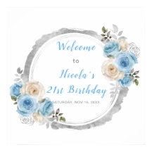 Dusty Blue Silver Elegant Flowers Födelsedagsfest