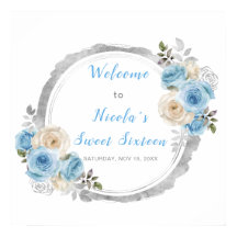 Dusty Blue Silver Elegant Flowers Sweet sixteen