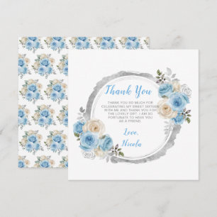 Dusty Blue Silver Elegant Flowers Sweet sixteen Tack Kort
