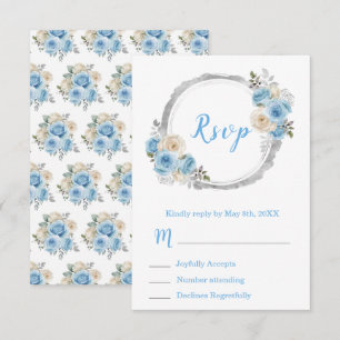Dusty Blue Silver Eleganta Blommor Sweet Sixteen OSA Kort