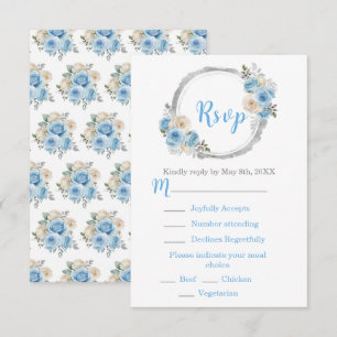 Dusty Blue Silver Eleganta Blommor Sweet Sixteen OSA Kort