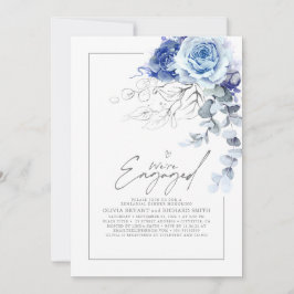 Dusty Blue Silver Floral Engagement Party Photo Inbjudningar