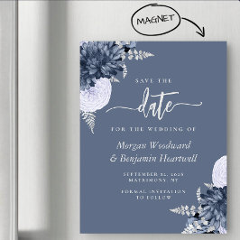 Dusty Blue Silver Floral Wedding Save the Date Magnetisk Inbjudningskort