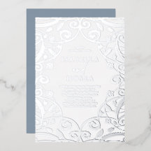 Dusty Blue Silver Foil Blommigt Snöre Bröllop