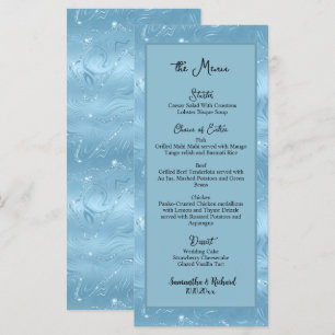 Dusty Blue Silver Glitter 4x9’ Bröllop Menu Meny