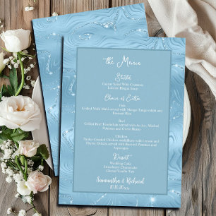 Dusty Blue Silver Glitter 5 x 7 tum Bröllop Menu Meny