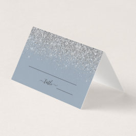 Dusty Blue & Silver Glitter Bröllop Place Card Kort