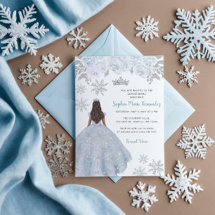 Dusty Blue Silver Glitter Dress Winter Quinceañera Inbjudningar