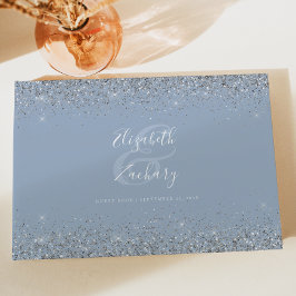 Dusty Blue Silver Glitter Script Gästböcker