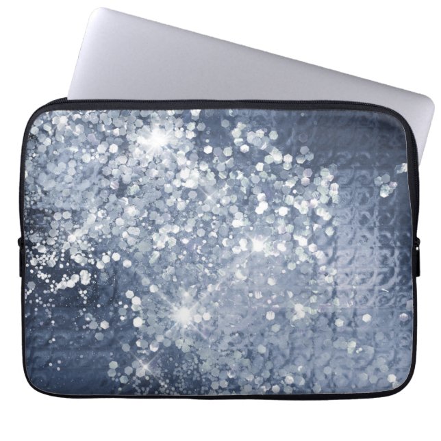 Dusty Blue Silver Glitter Sparkly Laptop Fodral (Framsidan)