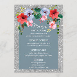 Dusty Blue Silver Glitter Watercolor Blommigt Arch Meny