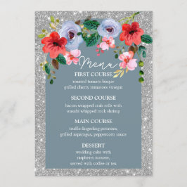 Dusty Blue Silver Glitter Watercolor Blommigt Arch Meny