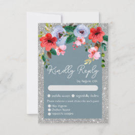 Dusty Blue Silver Glitter Watercolor Blommigt Arch OSA Kort