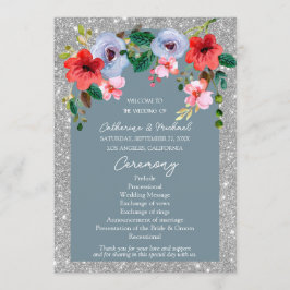 Dusty Blue Silver Glitter Watercolor Blommigt Arch Program